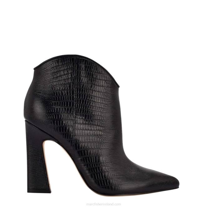 Black Croco Embossed Leather Masina Ankle Bootie Marc Fisher Women L2XH111