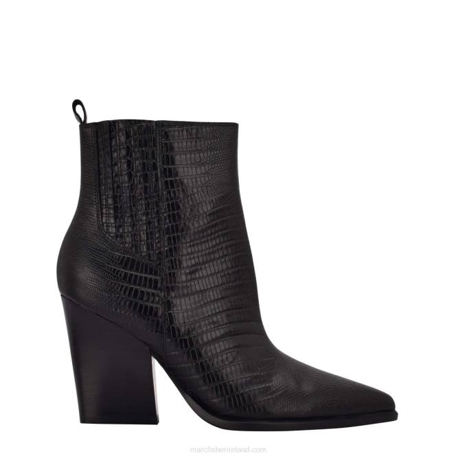 Black Croco Embossed Leather Mariel Heeled Western Bootie Marc Fisher Women L2XH53