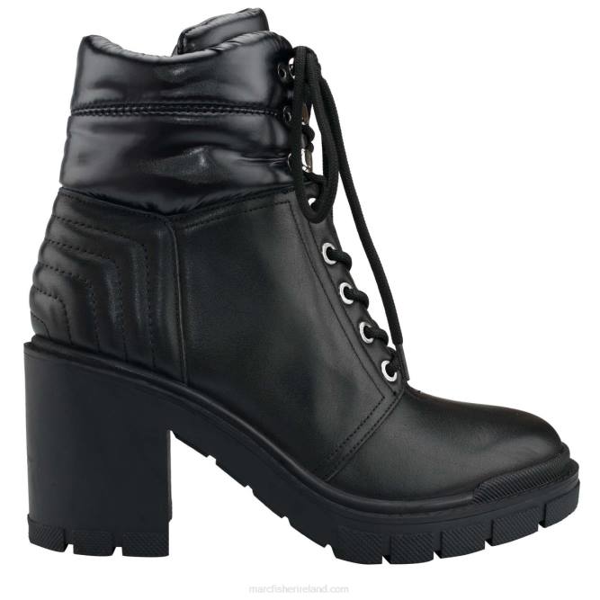 Black Leather/Nylon Velima Lace Up Lugsole Bootie Marc Fisher Women L2XH67