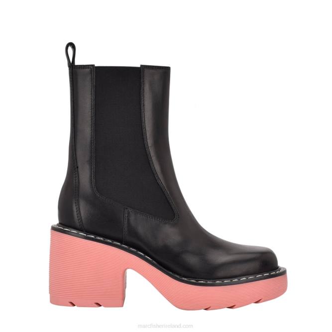 Black Leather/Pink Fredy Lug Sole Bootie Marc Fisher Women L2XH41