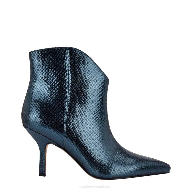 Blue Snake Printed Leather Haylian Pointy Toe Bootie Marc Fisher Women L2XH93