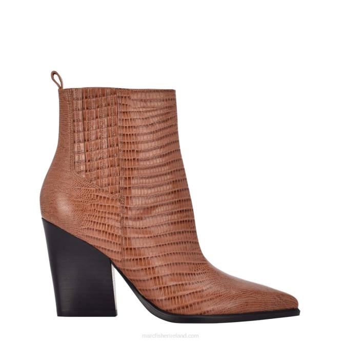 Brown Croco Embossed Leather Mariel Heeled Western Bootie Marc Fisher Women L2XH32
