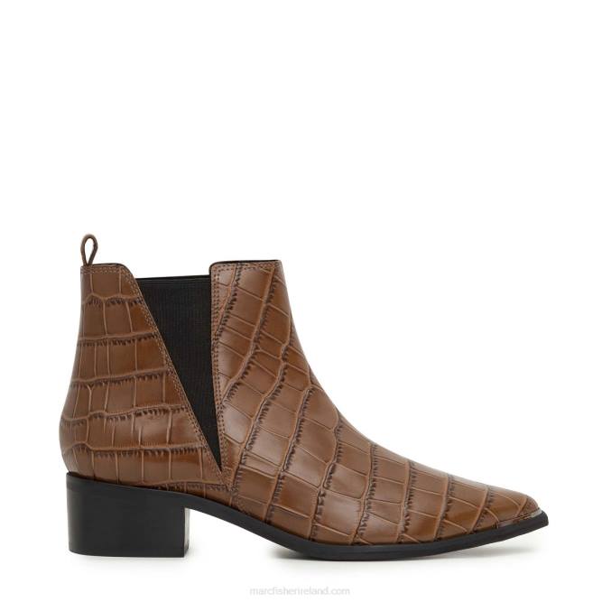 Brown Croco Yale Pointy Toe Chelsea Bootie Marc Fisher Women L2XH22