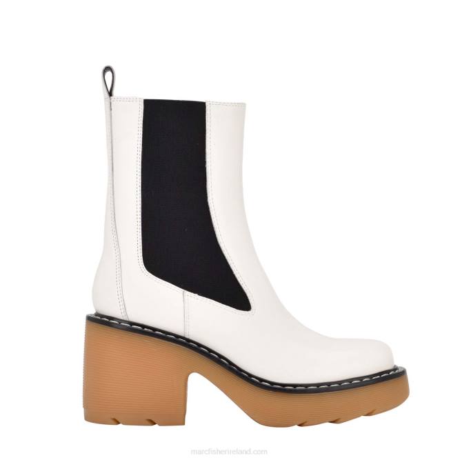 White Leather/Natural Fredy Lug Sole Bootie Marc Fisher Women L2XH90