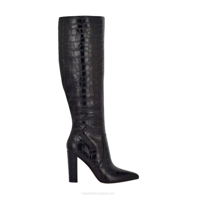 Black Croco Embossed Leather Giancarlo Heeled Boot Marc Fisher Women L2XH165