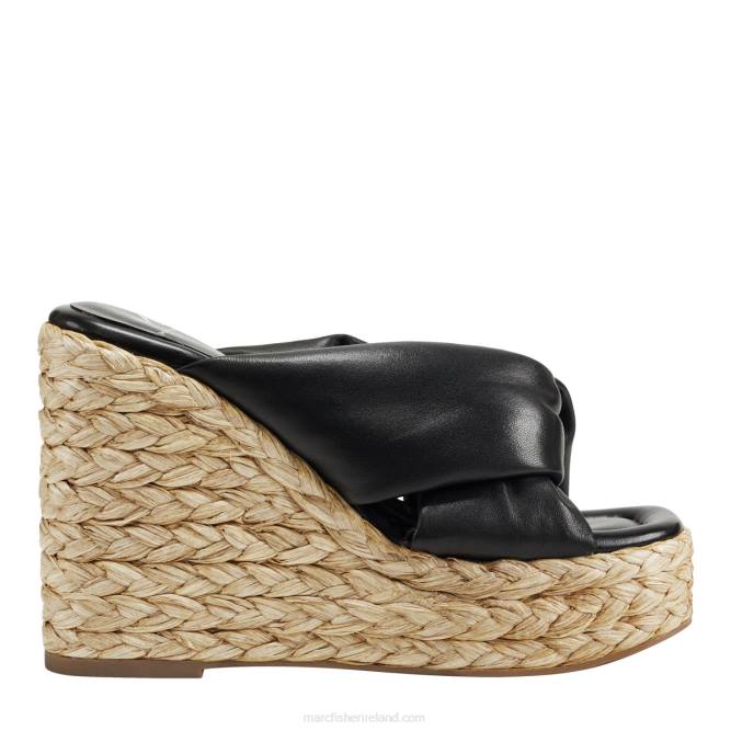 Black Leather Navina Espadrille Wedge Sandal Marc Fisher Women L2XH217