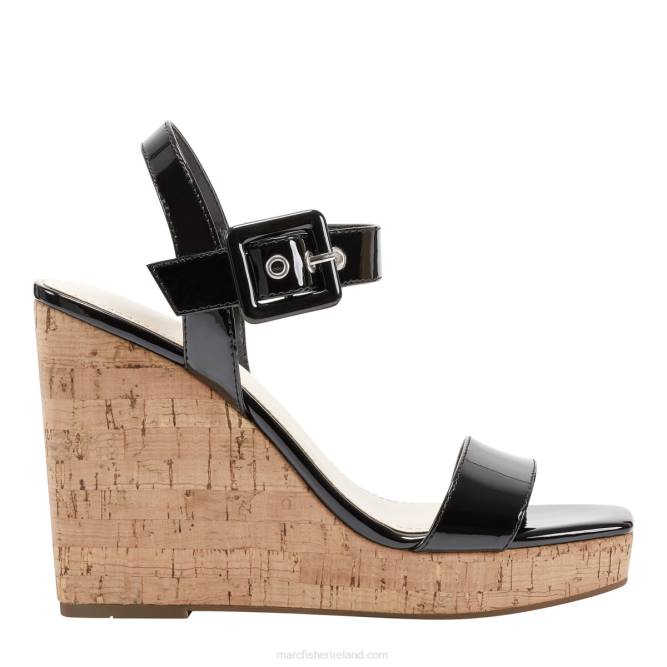 Black Patent Lukey Wedge Sandal Marc Fisher Women L2XH260