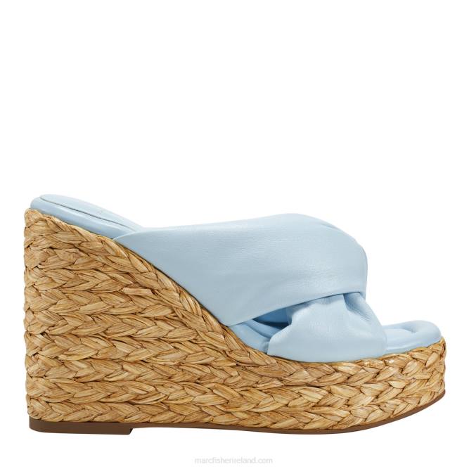 Light Blue Leather Navina Espadrille Wedge Sandal Marc Fisher Women L2XH237