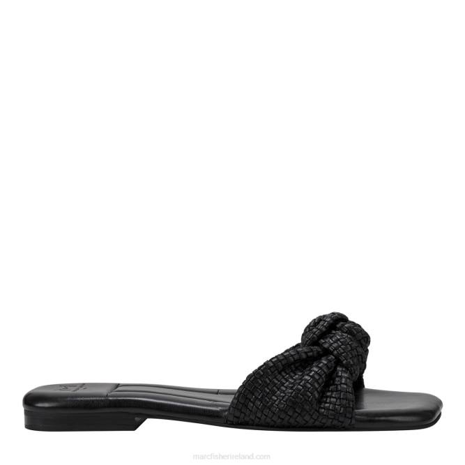 Black Leather Marlon Flat Slide Sandal Marc Fisher Women L2XH275