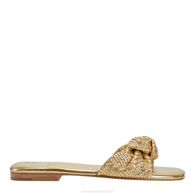 Gold Metallic Leather Marlon Flat Slide Sandal Marc Fisher Women L2XH287