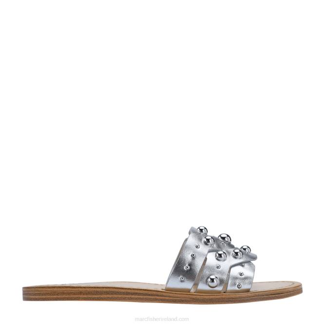 Silver Metallic Leather Paxton Stud Slide Marc Fisher Women L2XH329