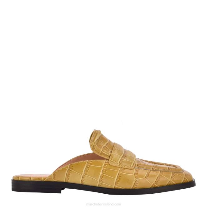 Tan Croco Embossed Leather Flyta Loafer Mules Marc Fisher Women L2XH508