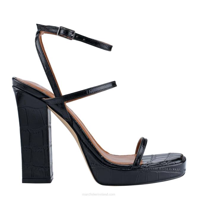 Black Croco Leather Katin Platform Sandal Marc Fisher Women L2XH593
