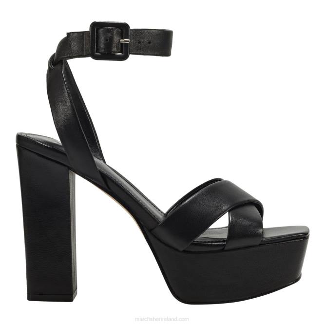Black Leather Faril Ankle Strap Platform Sandal Marc Fisher Women L2XH558
