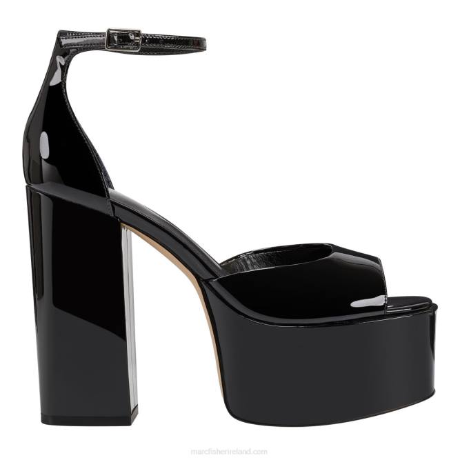 Black Patent Leather Della Platform Sandal Marc Fisher Women L2XH574