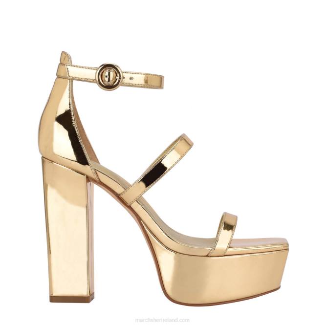Gold Metallic Leather Frita Ankle Strap Platform Sandal Marc Fisher Women L2XH570