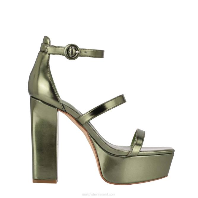 Green Metallic Leather Frita Ankle Strap Platform Sandal Marc Fisher Women L2XH588