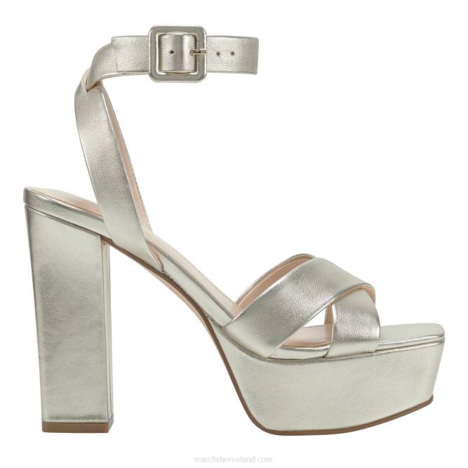 Platino Leather Faril Ankle Strap Platform Sandal Marc Fisher Women L2XH571