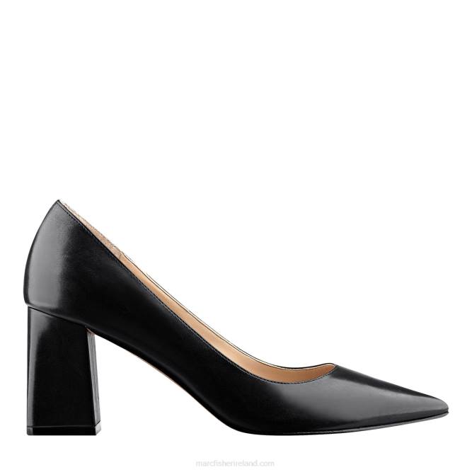 Black Leather Zala Block Heel Pointy Toe Pump Marc Fisher Women L2XH617