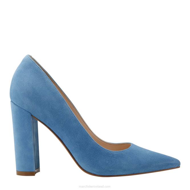 Blue Suede Abilene Block Heel Pointy Toe Pump Marc Fisher Women L2XH645