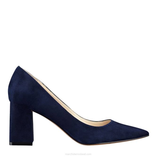 Navy Suede Zala Block Heel Pointy Toe Pump Marc Fisher Women L2XH622