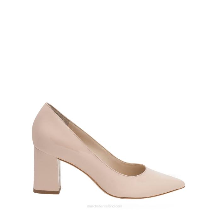 Nude Patent Leather Zala Block Heel Pointy Toe Pump Marc Fisher Women L2XH600