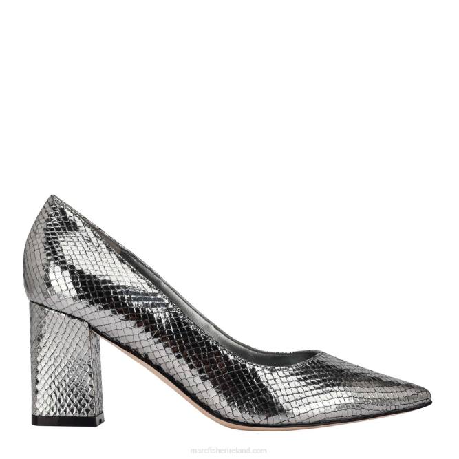 Silver Snake Suede Zala Block Heel Pointy Toe Pump Marc Fisher Women L2XH684