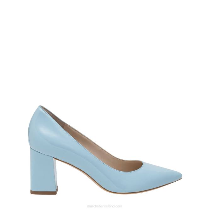 Sky Blue Patent Leather Zala Block Heel Pointy Toe Pump Marc Fisher Women L2XH663
