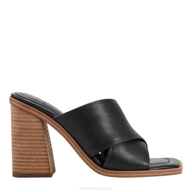 Black Leather Barli Heeled Slide Sandal Marc Fisher Women L2XH481