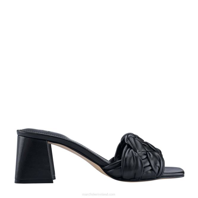 Black Leather Cerita Block Heel Slip On Sandal Marc Fisher Women L2XH527