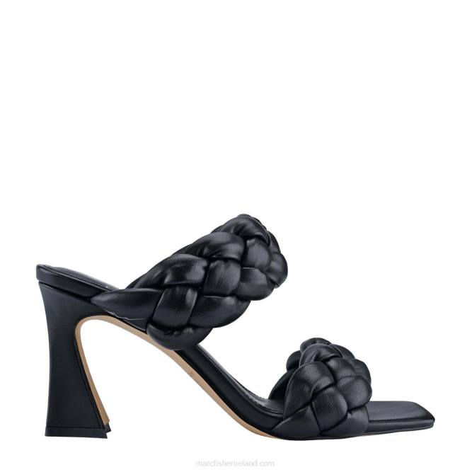 Black Leather Hammy Heeled Sandal Marc Fisher Women L2XH530