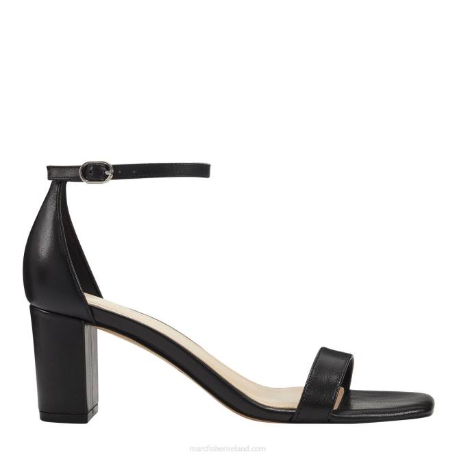 Black Leather Jaron Ankle Strap Heeled Sandal Marc Fisher Women L2XH371