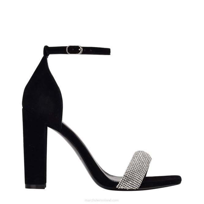 Black Suede Angelo Ankle Strap Heeled Sandal Marc Fisher Women L2XH404