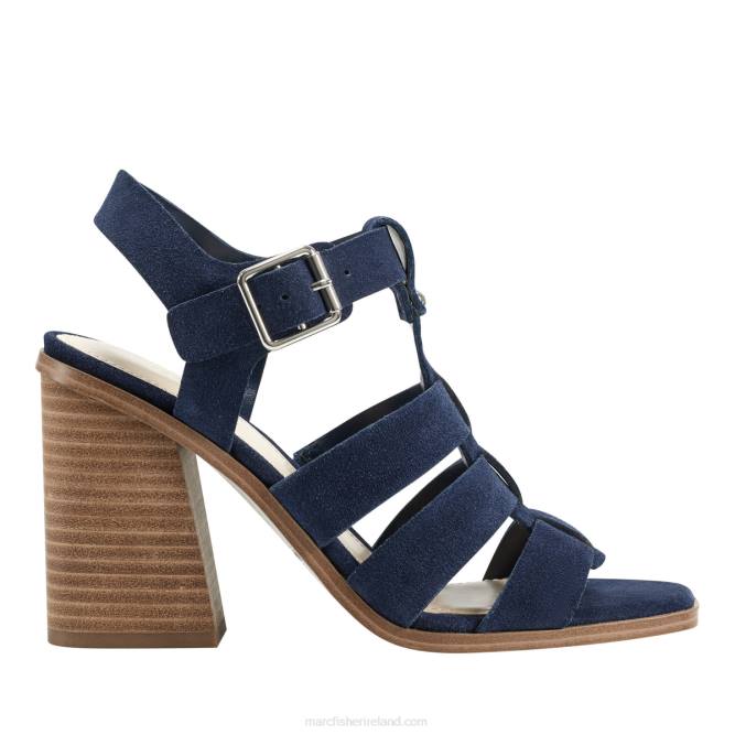 Dark Blue Suede Fynlee Block Heel Sandal Marc Fisher Women L2XH386