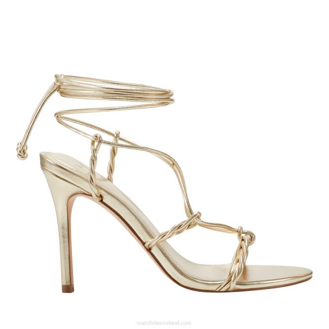 Gold Metallic Bea Ankle Wrap Heeled Sandal Marc Fisher Women L2XH372