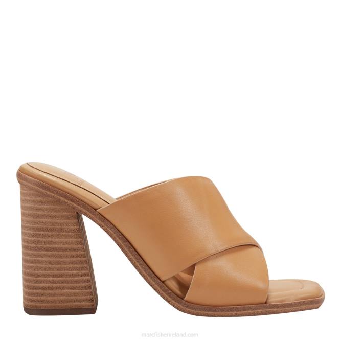 Golden Brown Leather Barli Heeled Slide Sandal Marc Fisher Women L2XH470