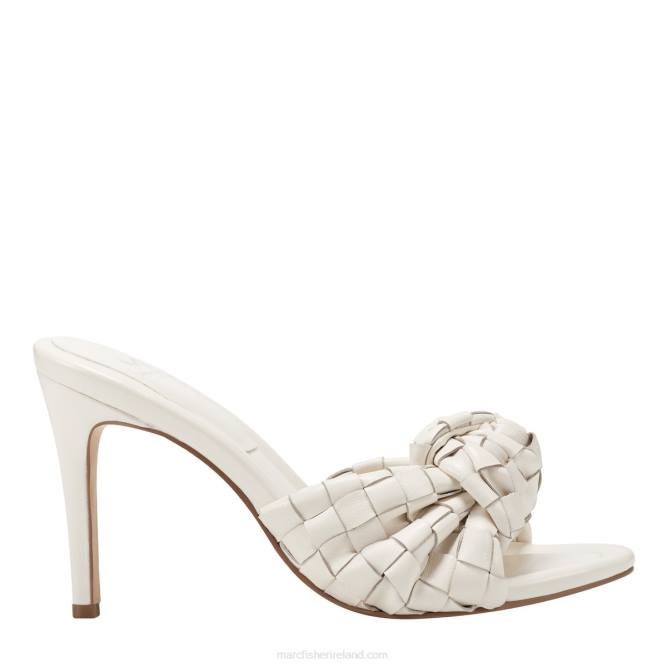 New Cream Leather Janna Heeled Slide Sandal Marc Fisher Women L2XH468