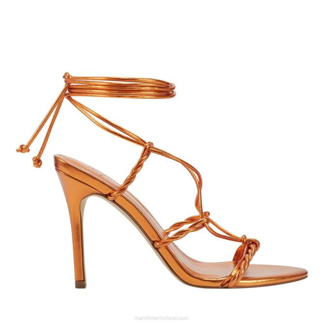 Orange Metallic Bea Ankle Wrap Heeled Sandal Marc Fisher Women L2XH357