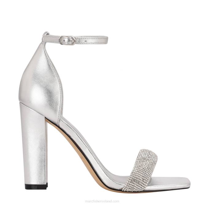 Silver Angelo Ankle Strap Heeled Sandal Marc Fisher Women L2XH405