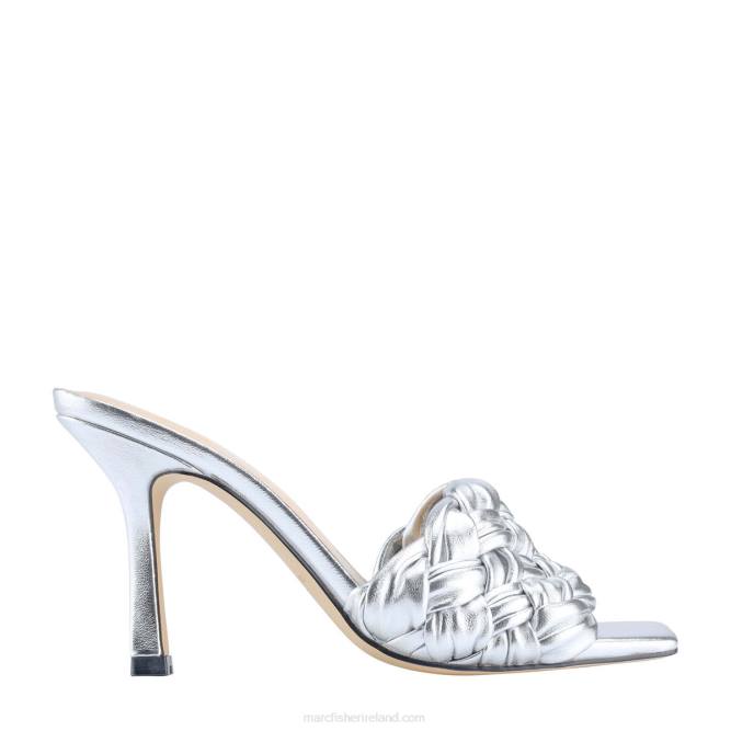 Silver Metallic Leather Draya Square Toe Slide Marc Fisher Women L2XH520