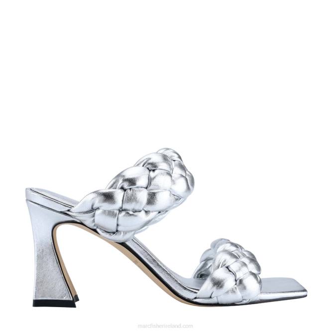 Silver Metallic Leather Hammy Heeled Sandal Marc Fisher Women L2XH533